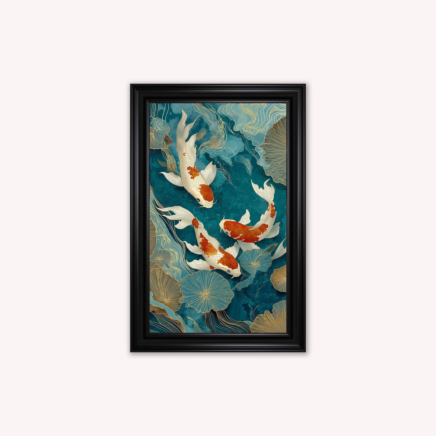 Teal River Koi 1 Framed Wall Art