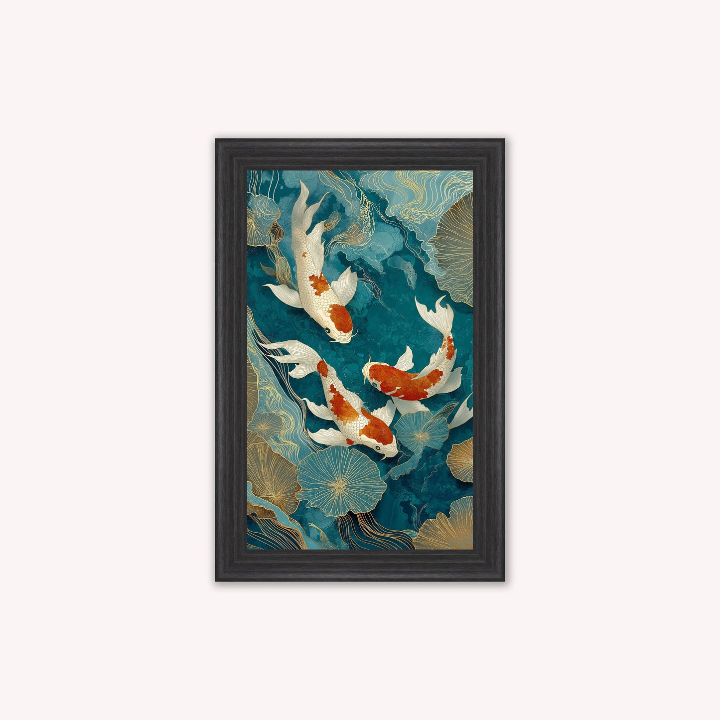Teal River Koi 1 Framed Wall Art