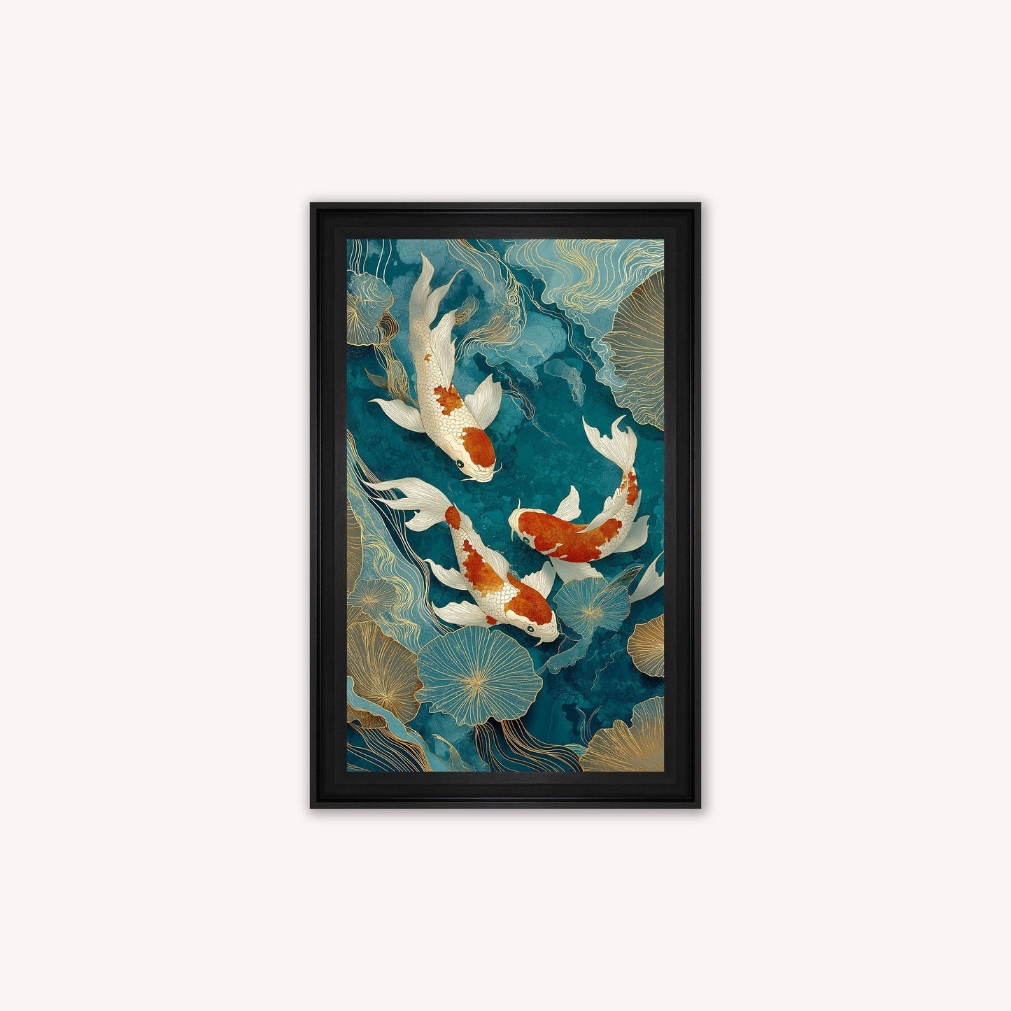 Teal River Koi 1 Framed Wall Art