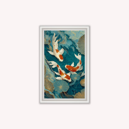 Teal River Koi 1 Framed Wall Art