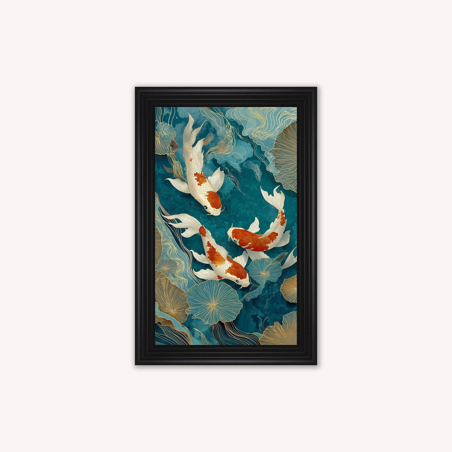 Teal River Koi 1 Framed Wall Art