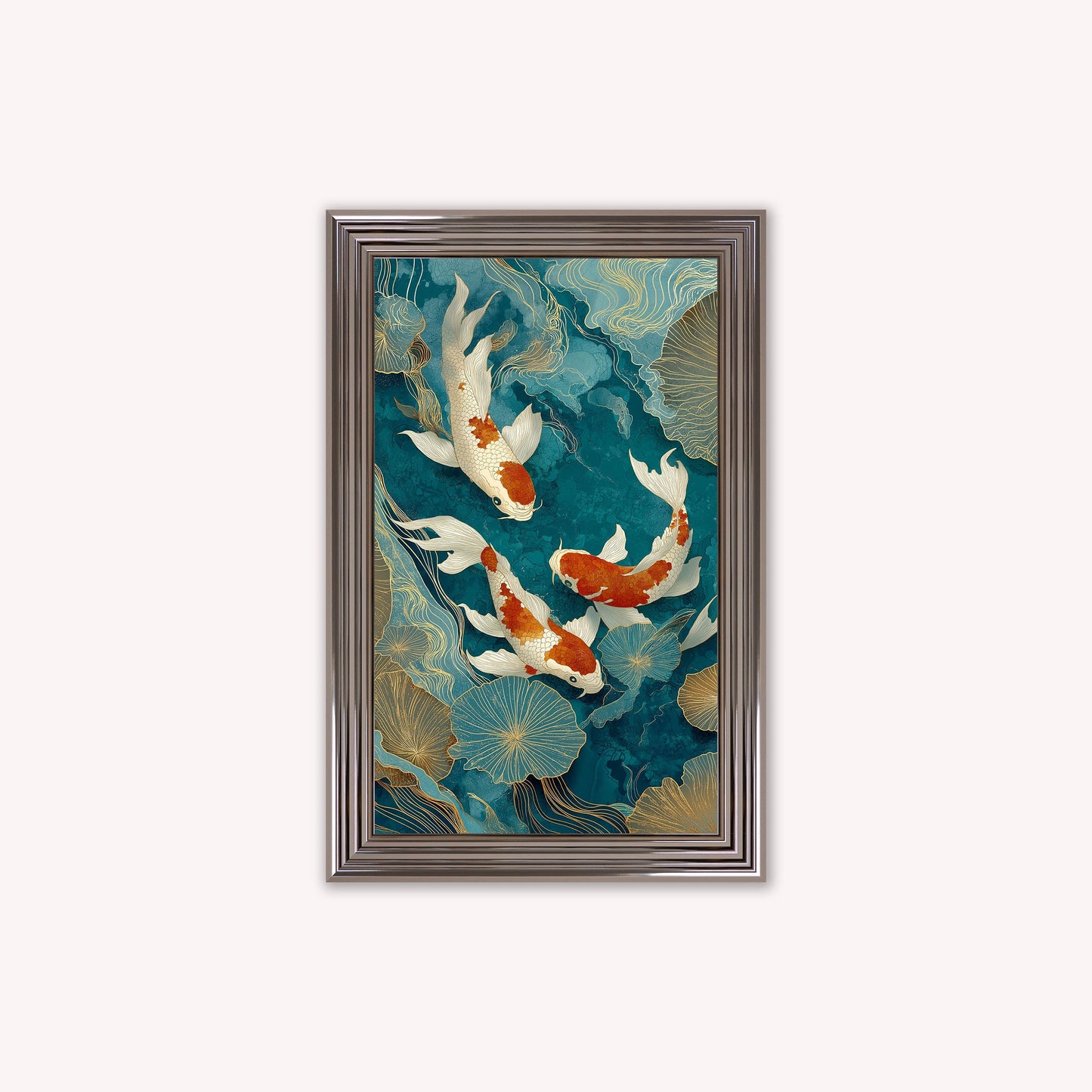 Teal River Koi 1 Framed Wall Art