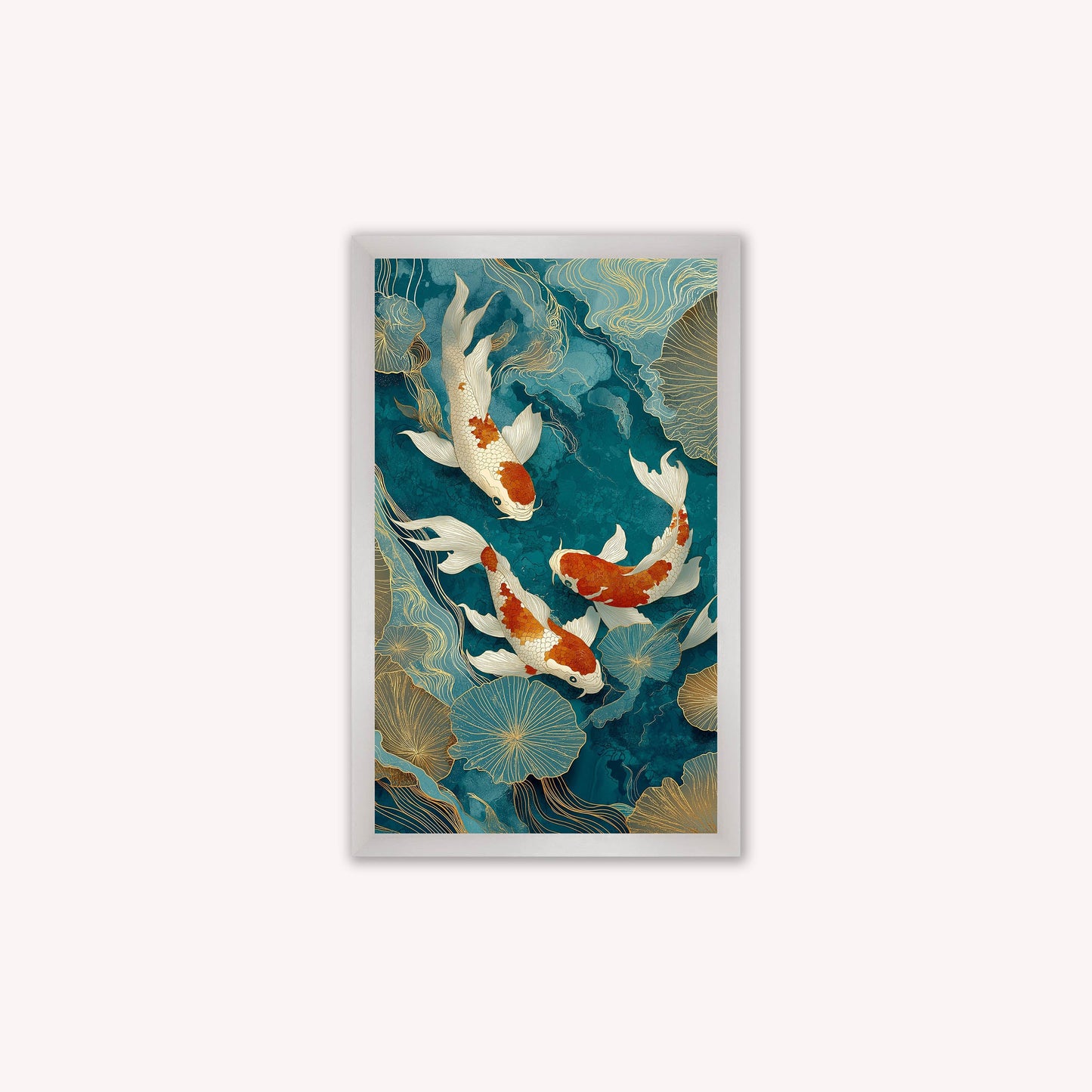 Teal River Koi 1 Framed Wall Art
