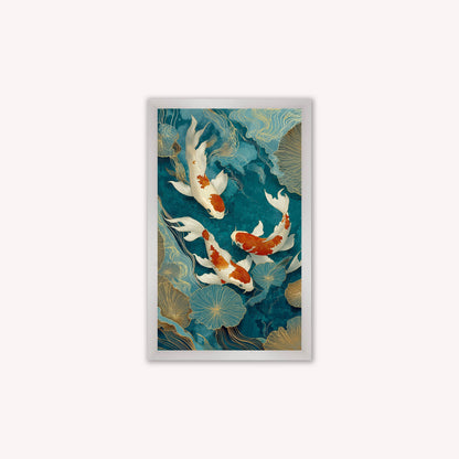 Teal River Koi 1 Framed Wall Art