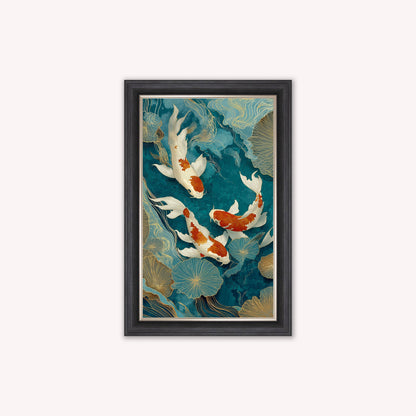 Teal River Koi 1 Framed Wall Art