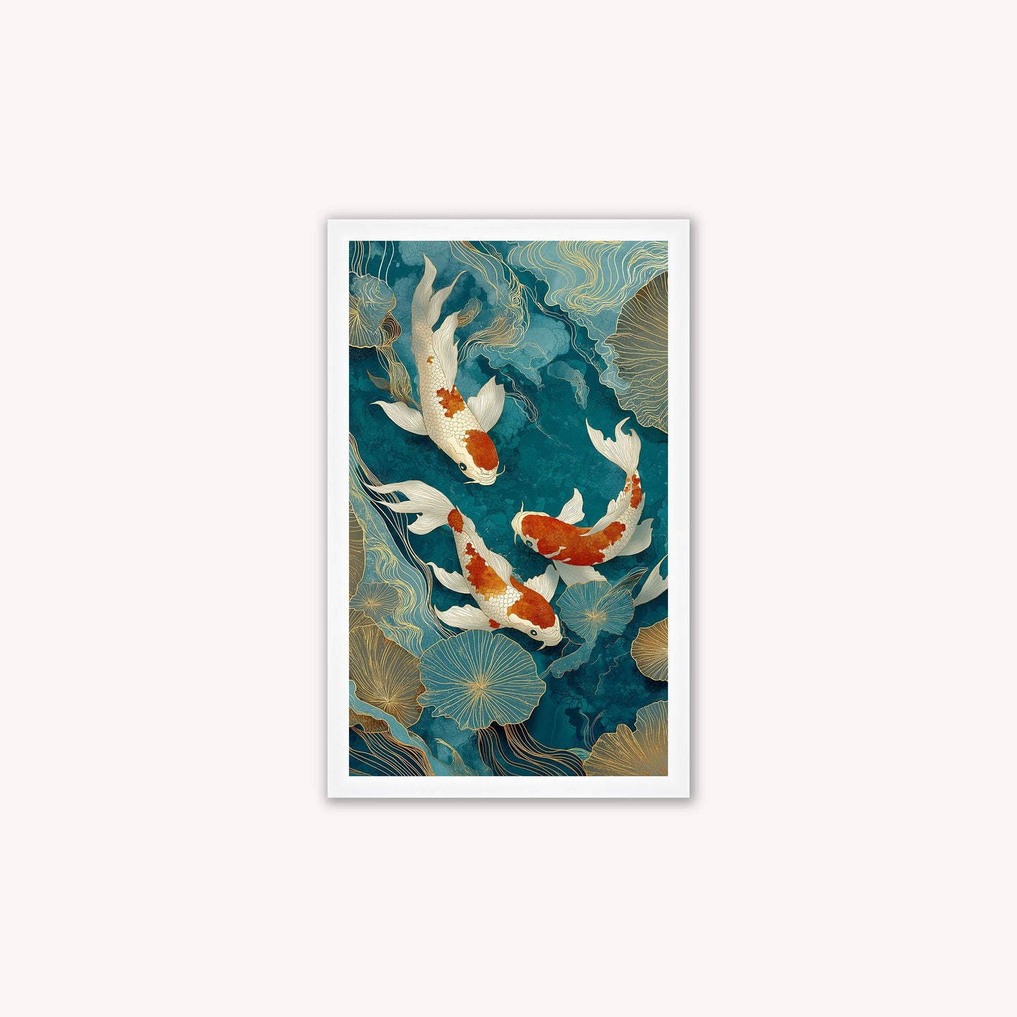 Teal River Koi 1 Framed Wall Art