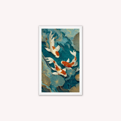 Teal River Koi 1 Framed Wall Art