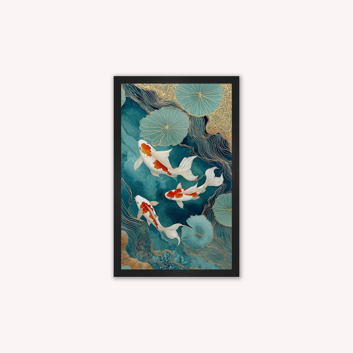Teal River Koi 2 Framed Wall Art