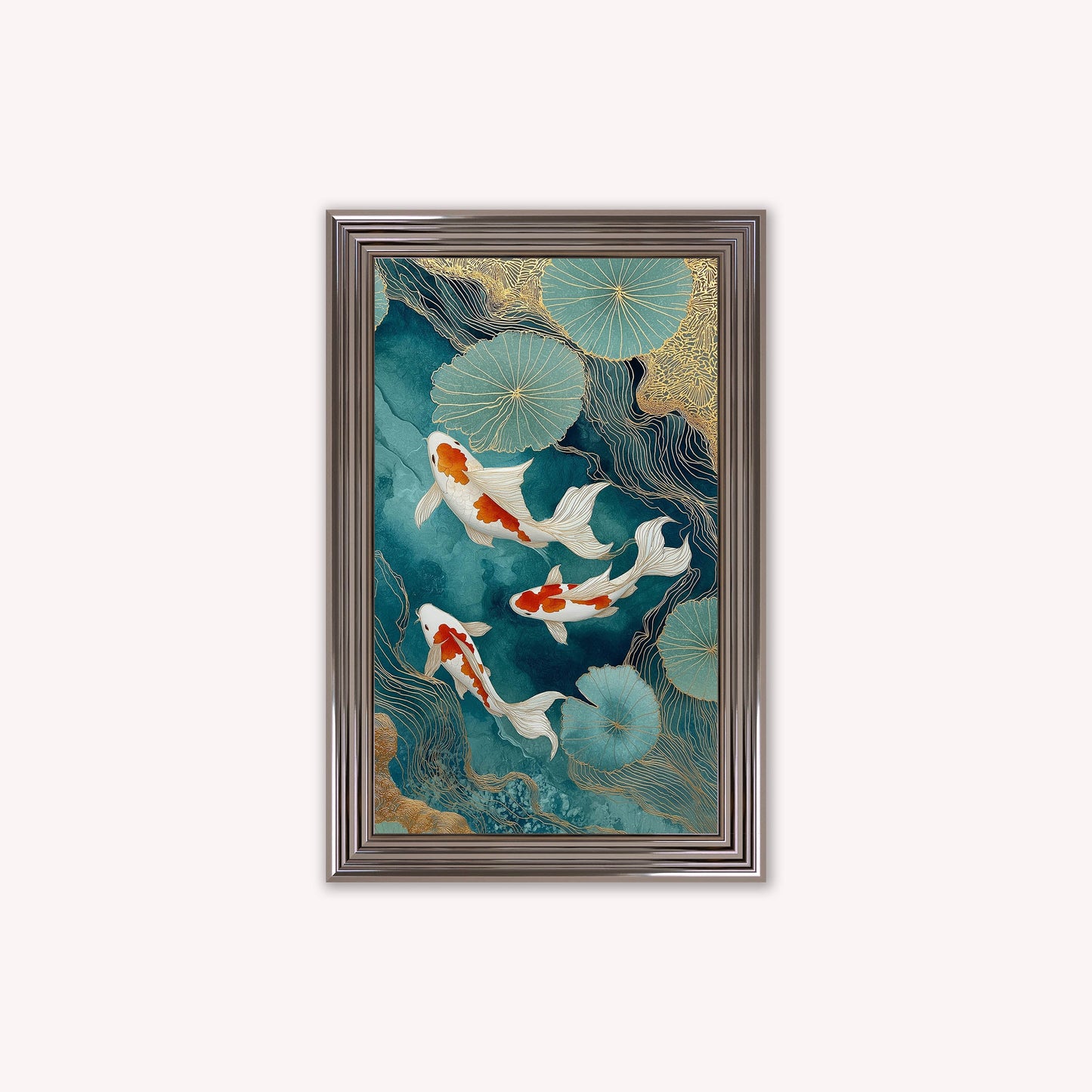 Teal River Koi 2 Framed Wall Art