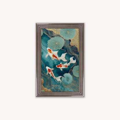 Teal River Koi 2 Framed Wall Art