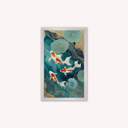 Teal River Koi 2 Framed Wall Art