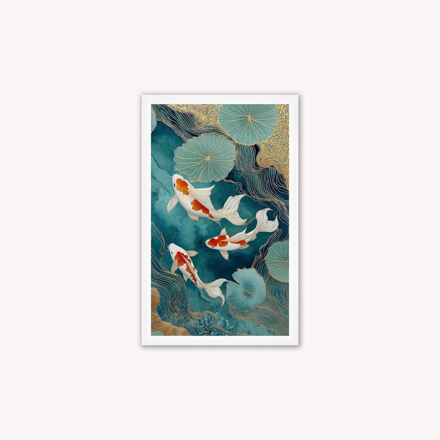 Teal River Koi 2 Framed Wall Art
