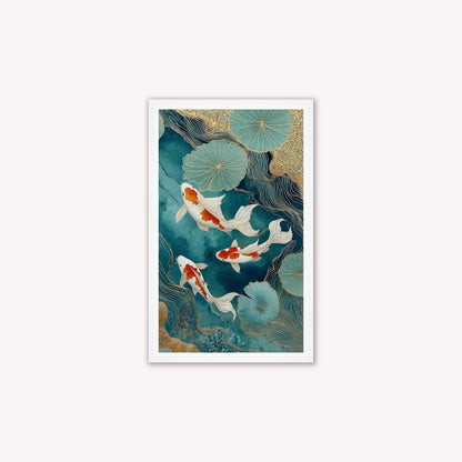 Teal River Koi 2 Framed Wall Art