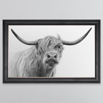 Grey And White Highland Cow Framed Wall Art