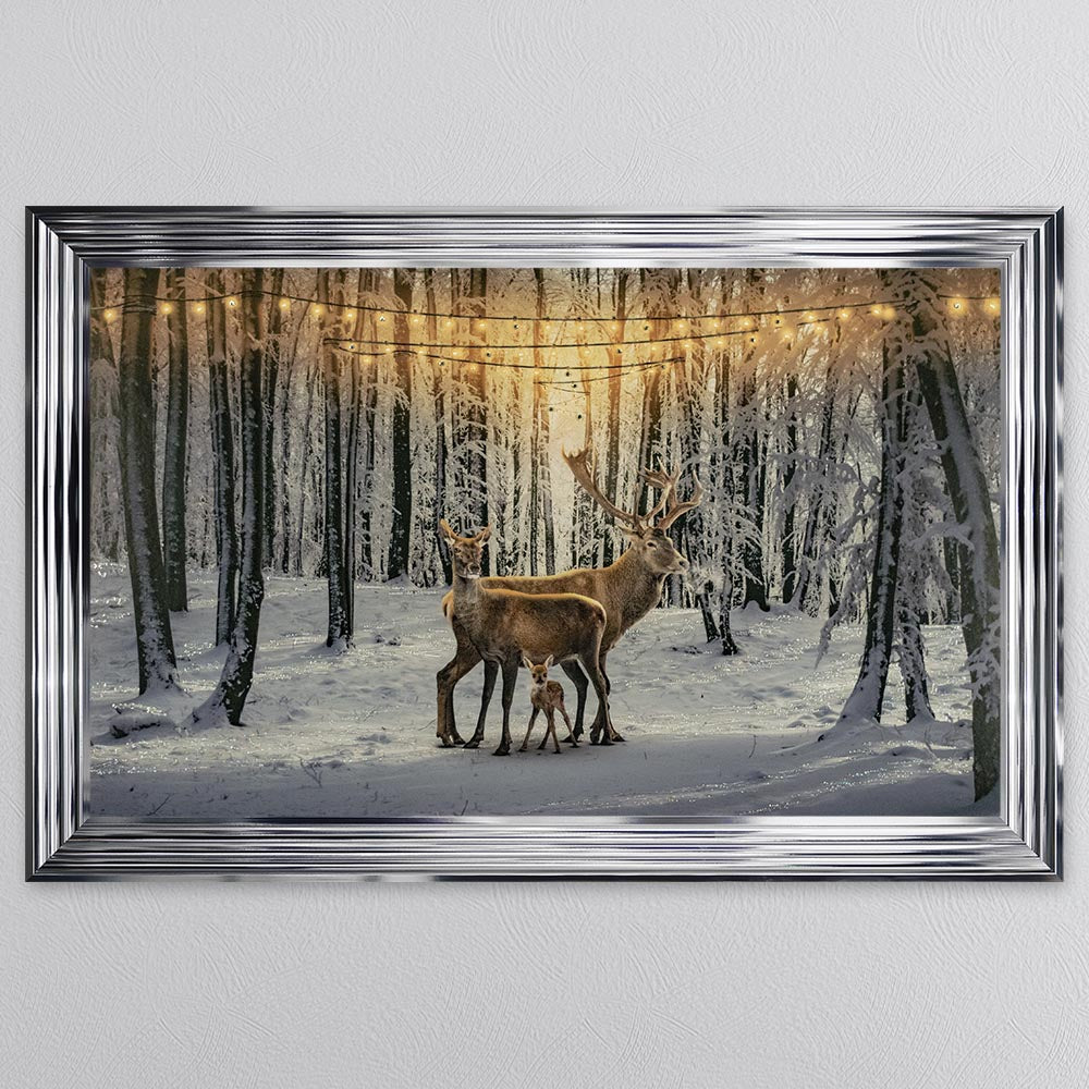 Winter Deer With One Fawn Framed Wall Art