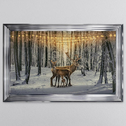 Winter Deer With One Fawn Framed Wall Art