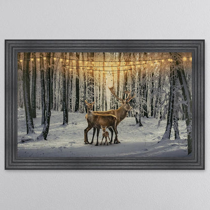 Winter Deer With One Fawn Framed Wall Art