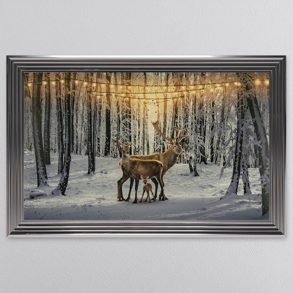 Winter Deer With One Fawn Framed Wall Art
