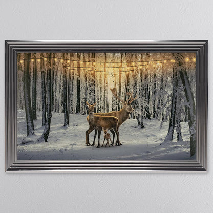 Winter Deer With One Fawn Framed Wall Art