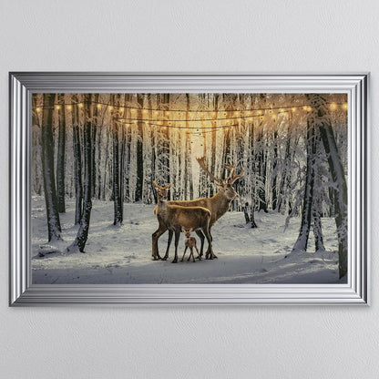 Winter Deer With One Fawn Framed Wall Art
