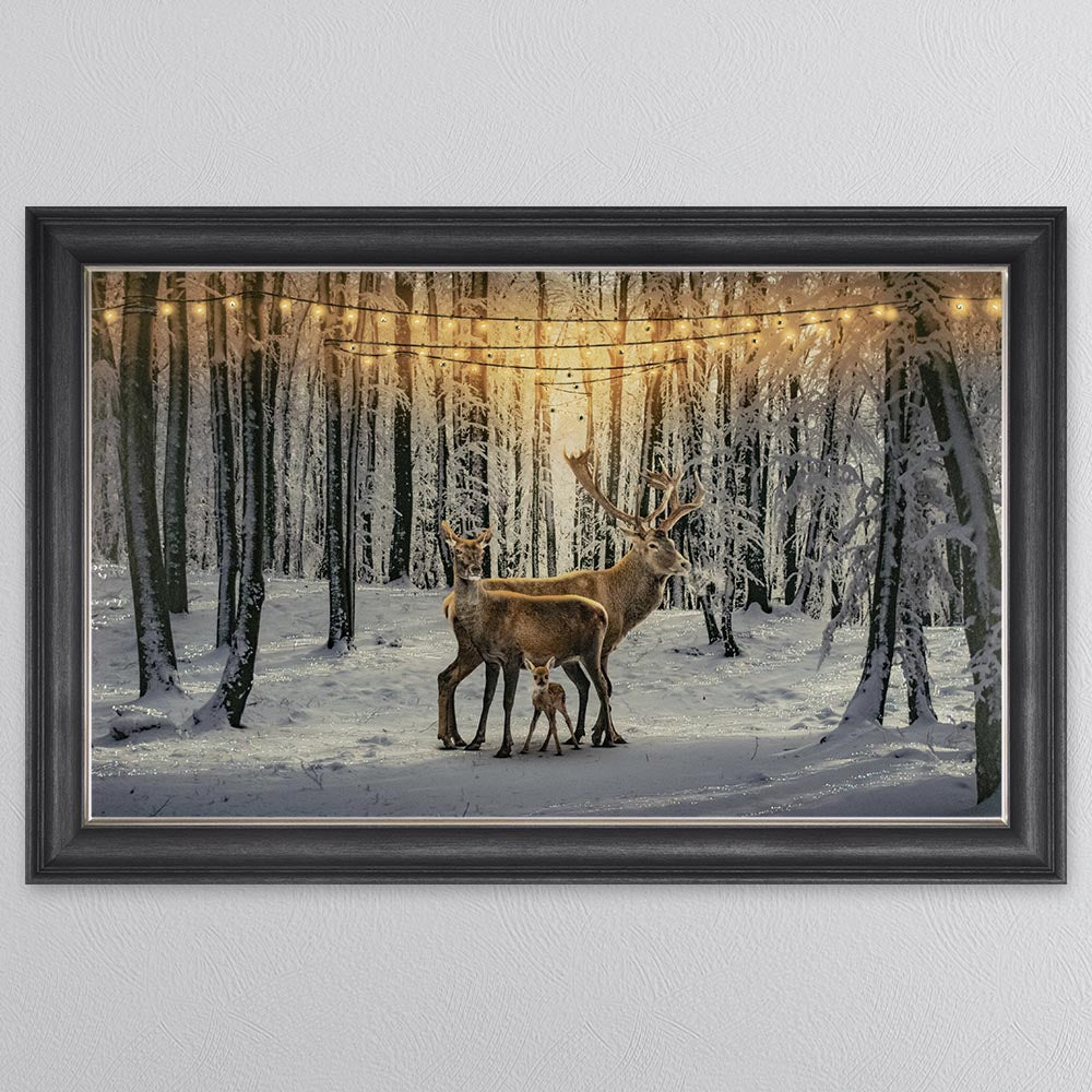Winter Deer With One Fawn Framed Wall Art