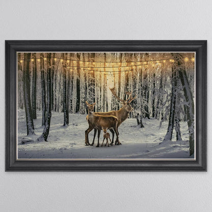 Winter Deer With One Fawn Framed Wall Art