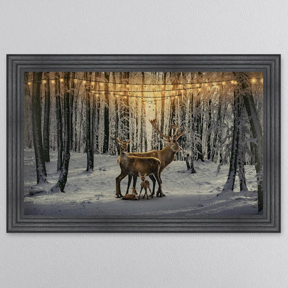 Winter Deer With Two Fawns Framed Wall Art