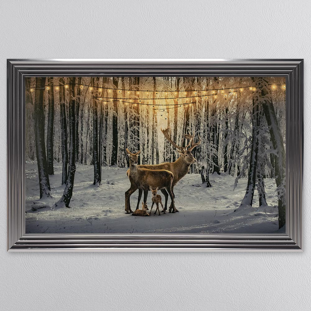 Winter Deer With Two Fawns Framed Wall Art
