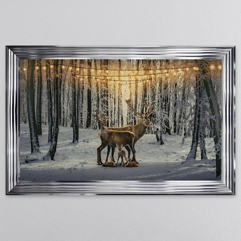 Winter Deer With Three Fawns Framed Wall Art