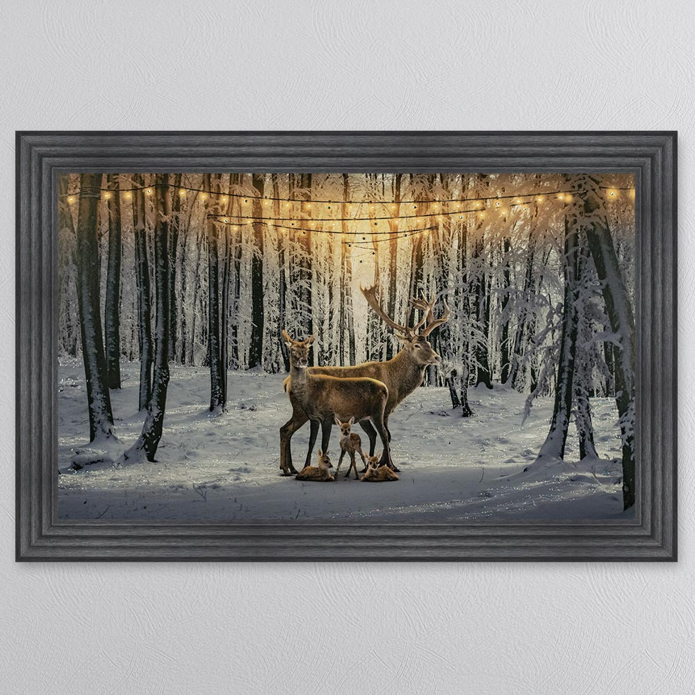 Winter Deer With Three Fawns Framed Wall Art