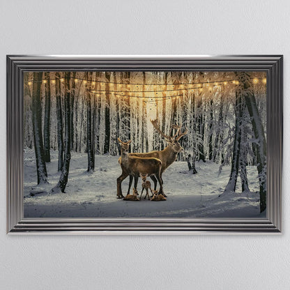 Winter Deer With Three Fawns Framed Wall Art