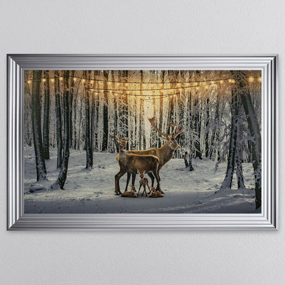 Winter Deer With Three Fawns Framed Wall Art