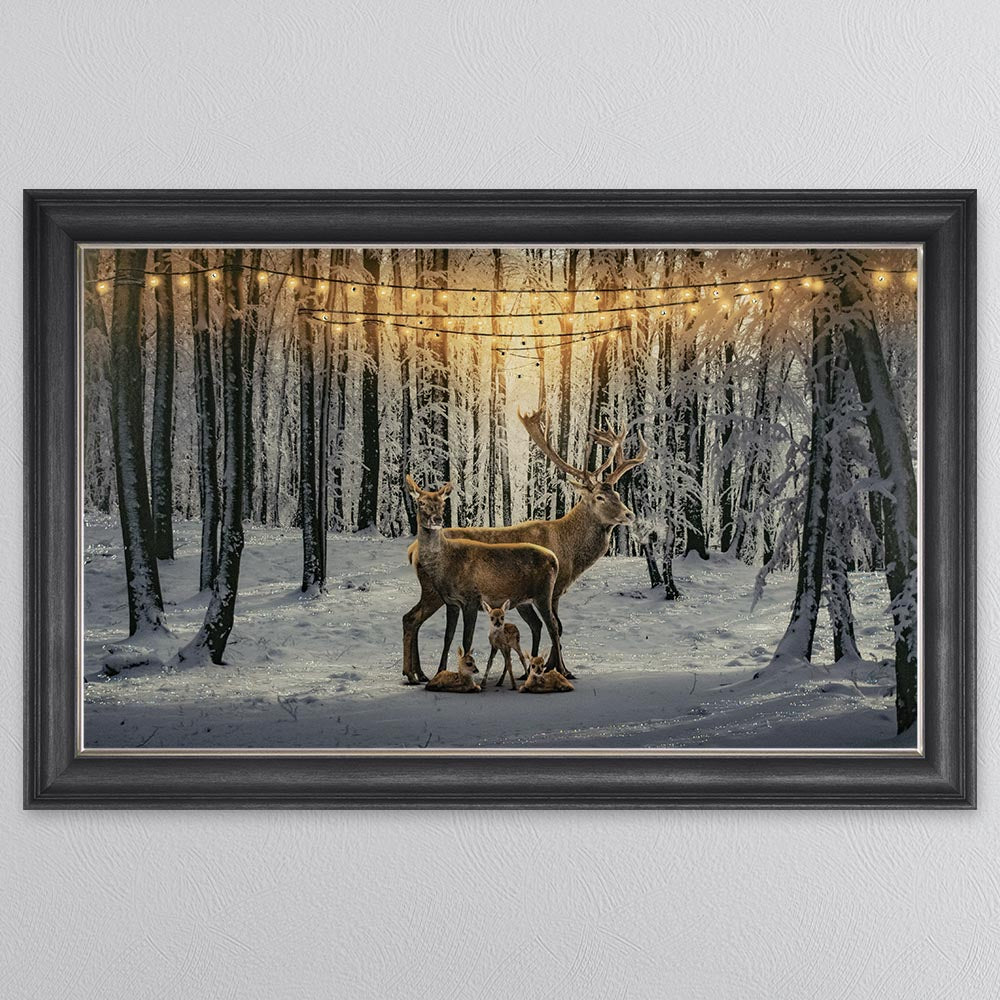 Winter Deer With Three Fawns Framed Wall Art