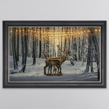 Winter Deer With Three Fawns Framed Wall Art