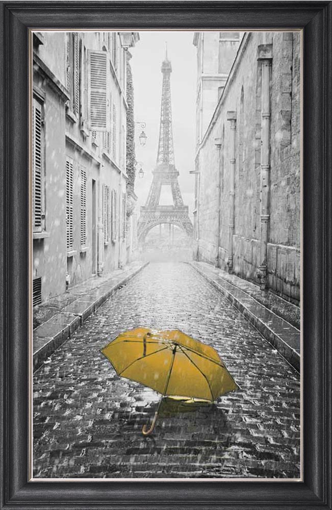 Yellow Umbrellas On The Streets Of Paris Framed Wall Art