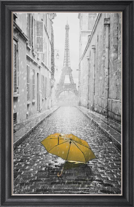 Yellow Umbrellas On The Streets Of Paris Framed Wall Art
