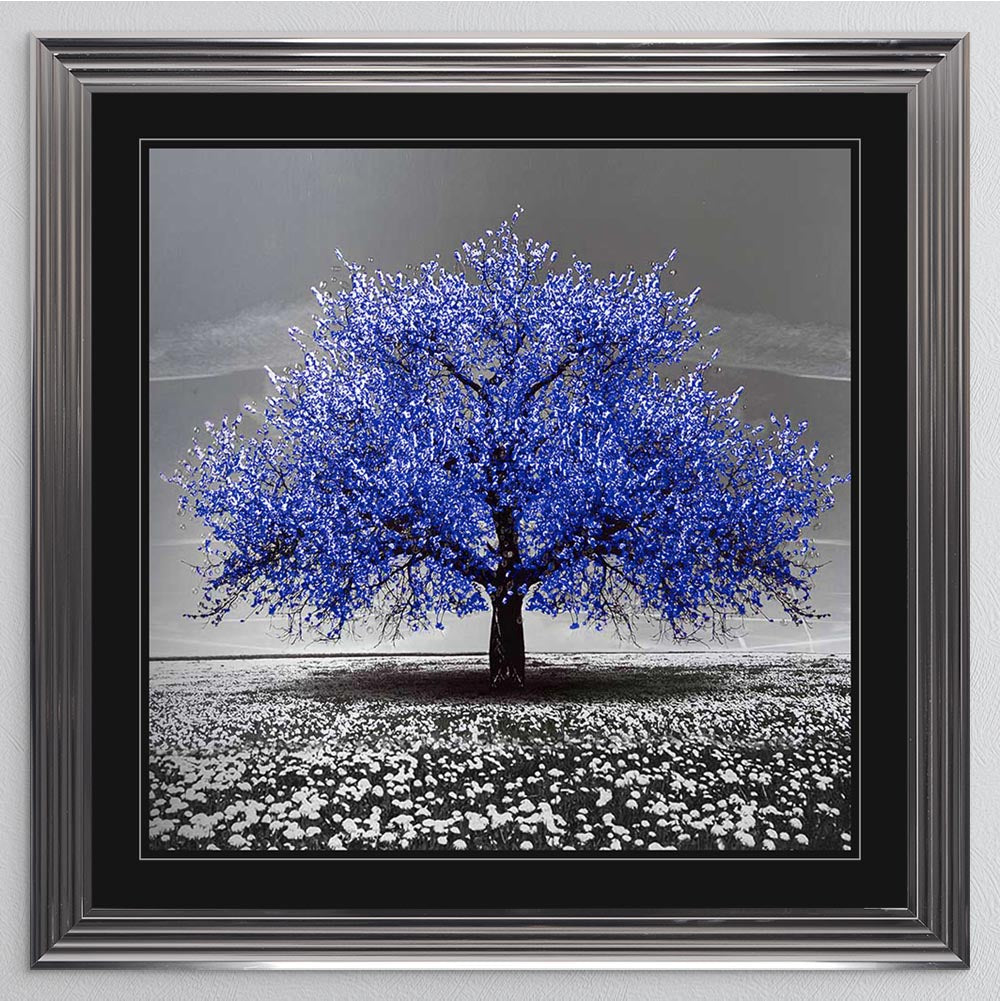 Navy Cherry Tree with Black Mount Framed Wall Art