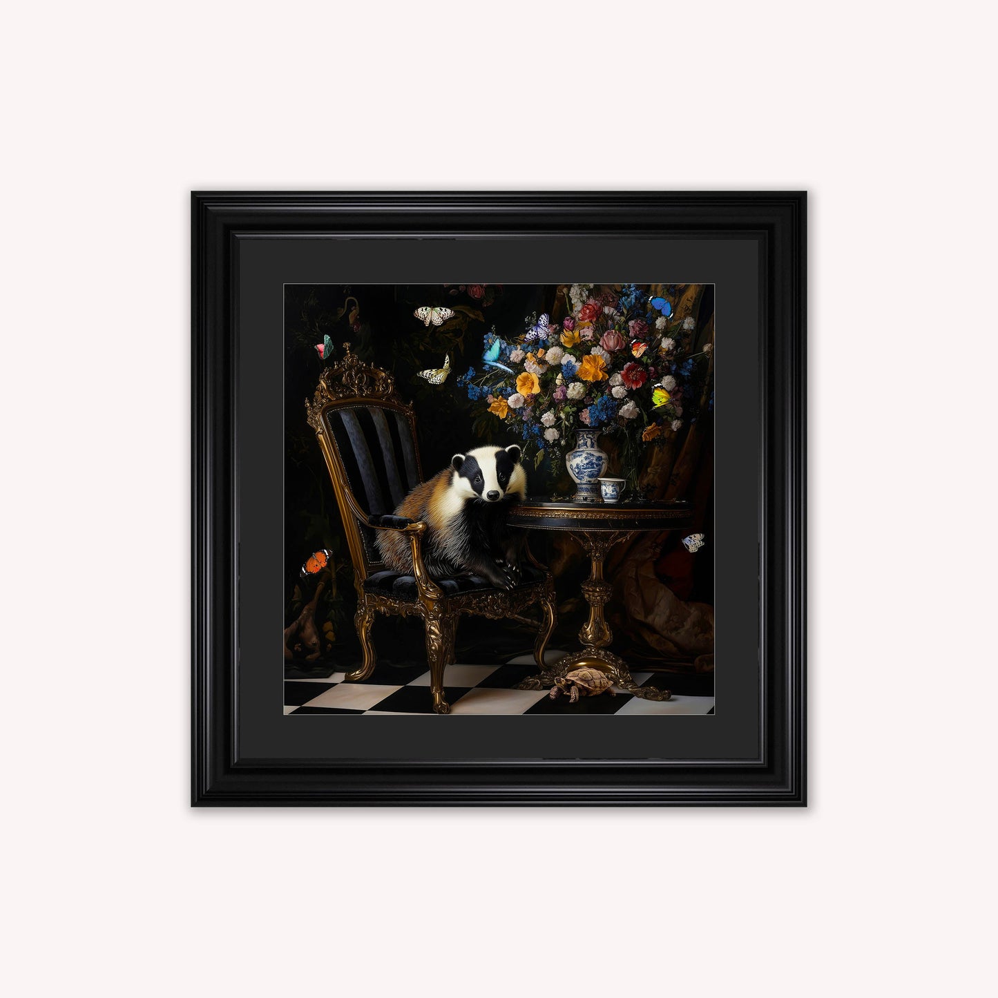 Curiosity Badger at the Stately Home with Black Mount Framed Wall Art