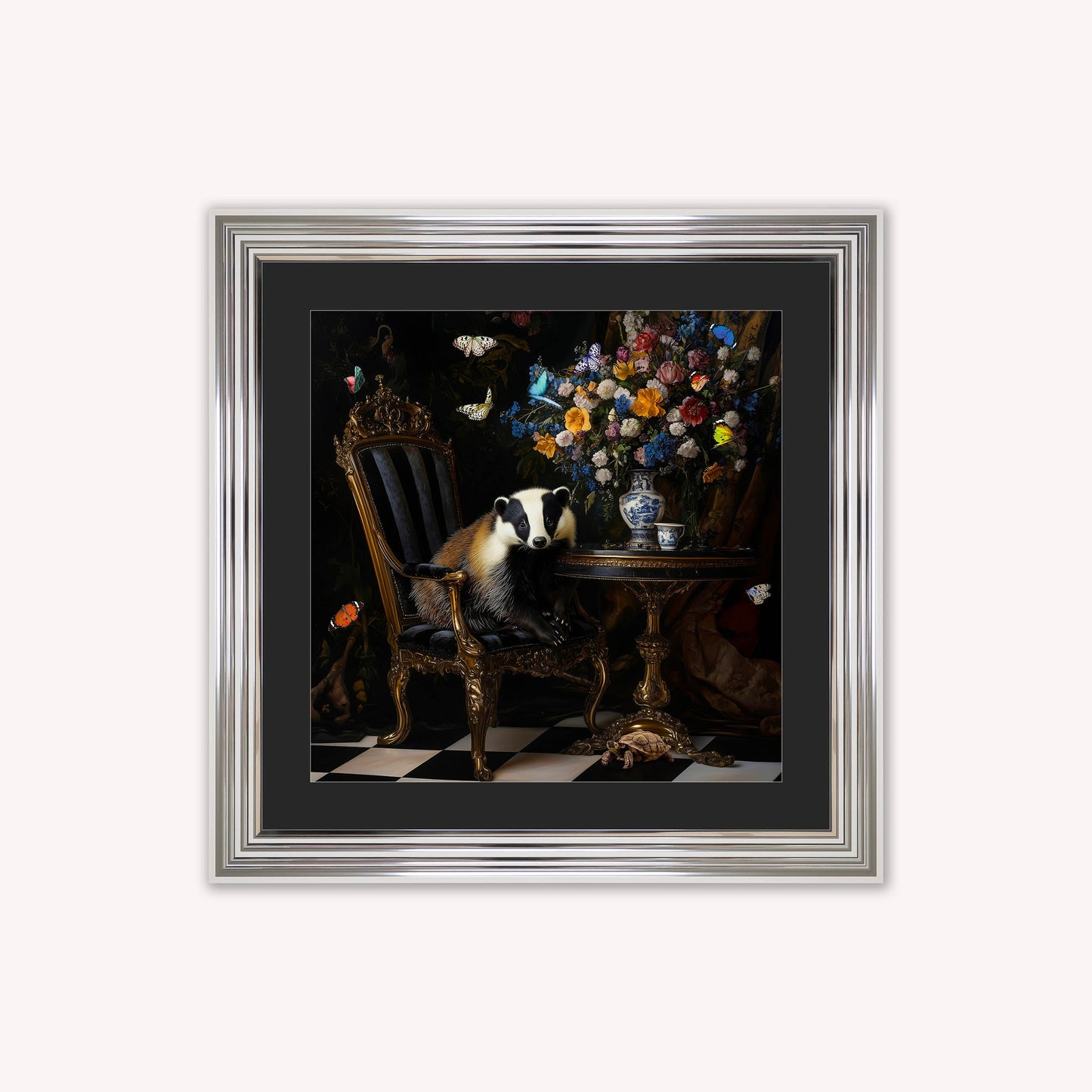 Curiosity Badger at the Stately Home with Black Mount Framed Wall Art
