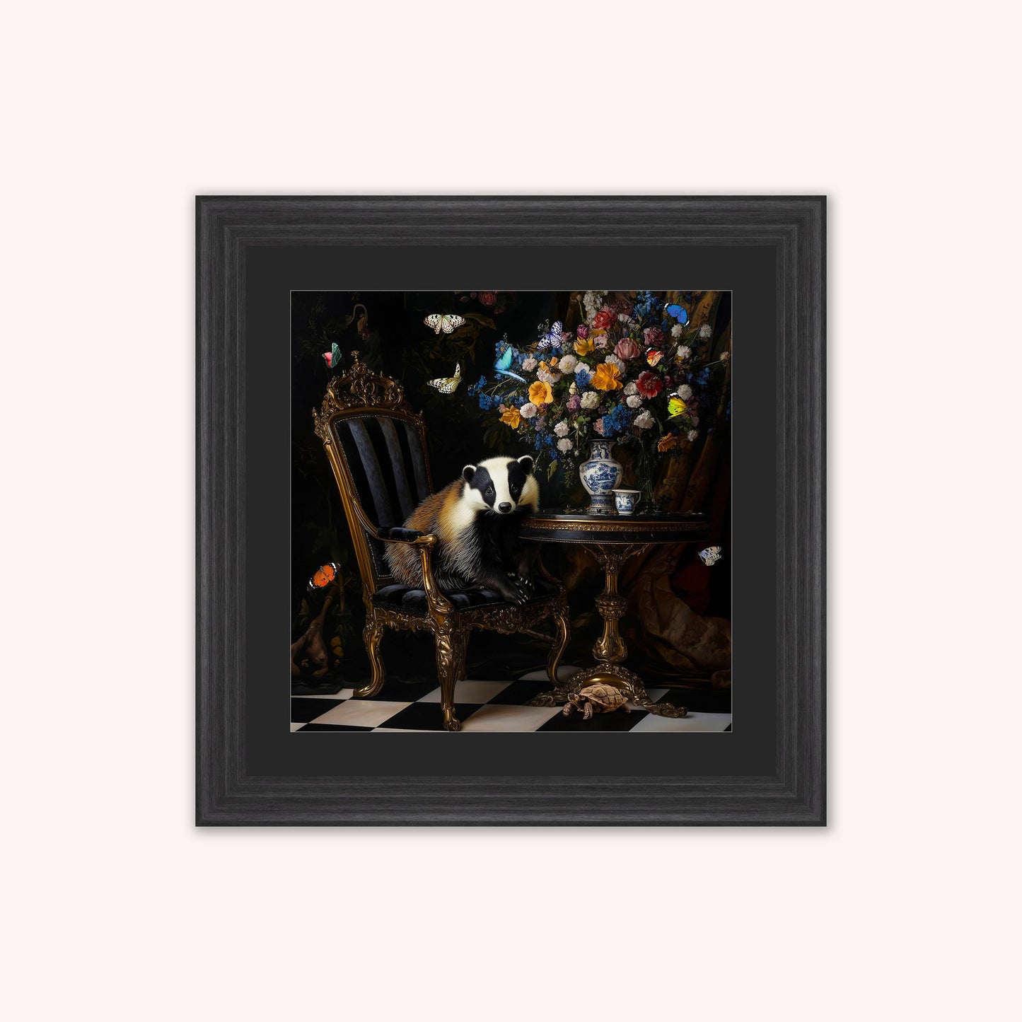 Curiosity Badger at the Stately Home with Black Mount Framed Wall Art
