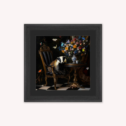 Curiosity Badger at the Stately Home with Black Mount Framed Wall Art