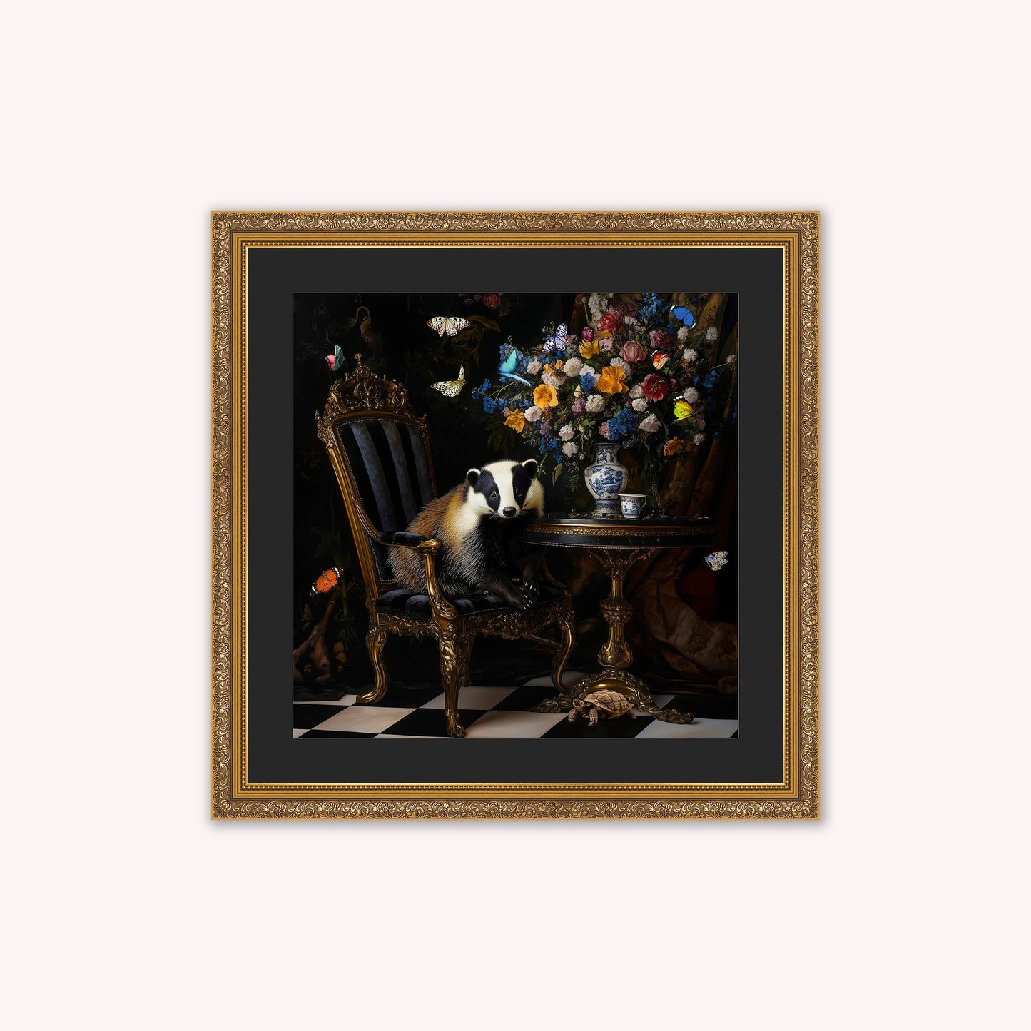 Curiosity Badger at the Stately Home with Black Mount Framed Wall Art