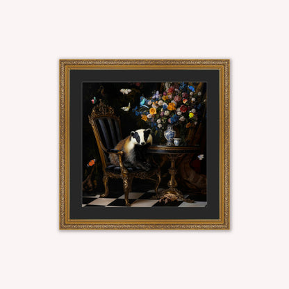 Curiosity Badger at the Stately Home with Black Mount Framed Wall Art