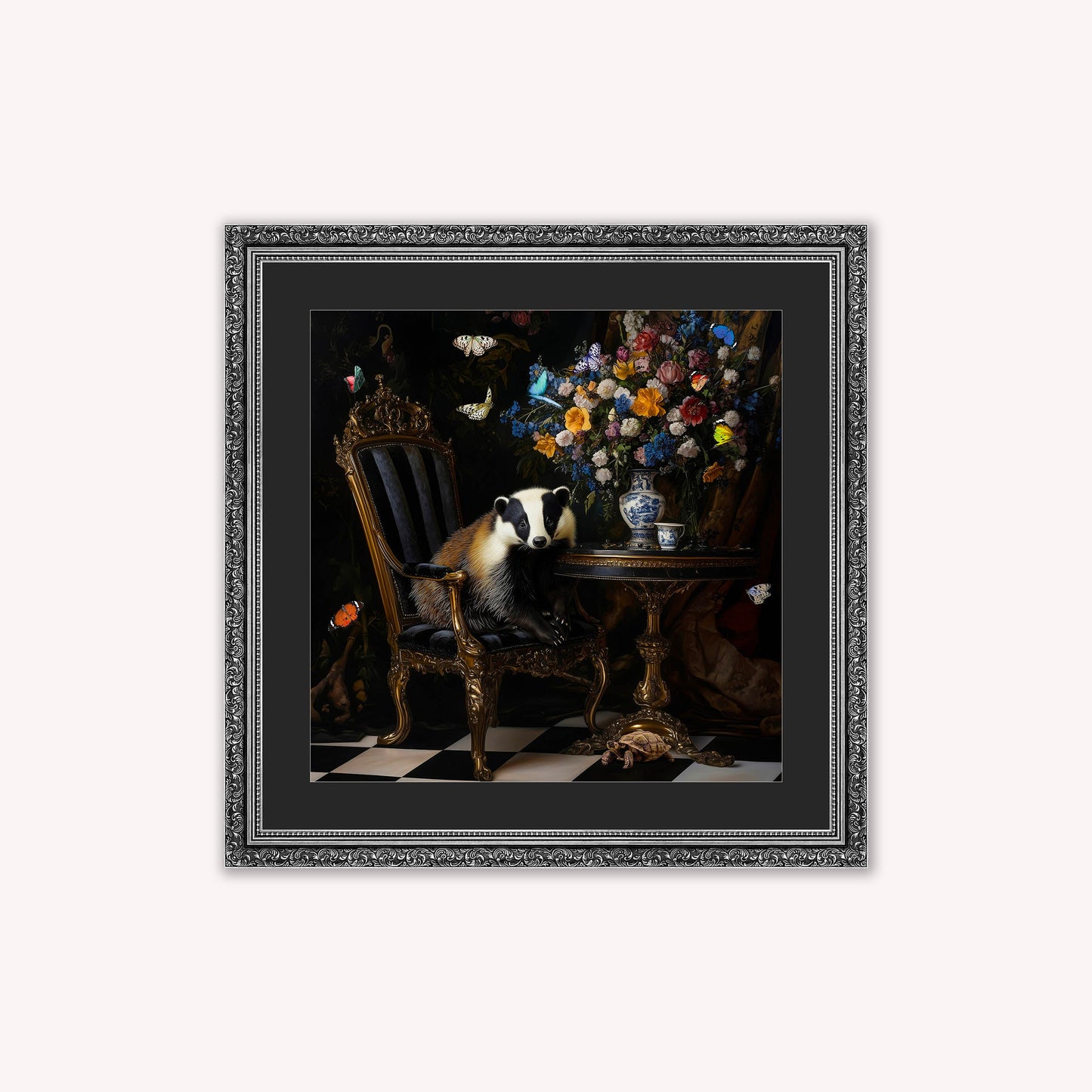 Curiosity Badger at the Stately Home with Black Mount Framed Wall Art