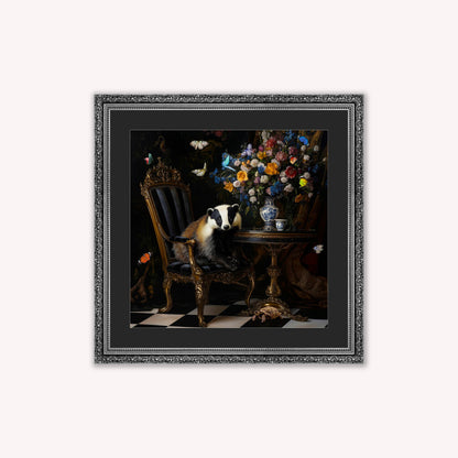 Curiosity Badger at the Stately Home with Black Mount Framed Wall Art