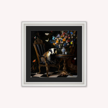 Curiosity Badger at the Stately Home with Black Mount Framed Wall Art