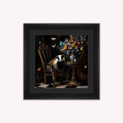Curiosity Badger at the Stately Home with Black Mount Framed Wall Art