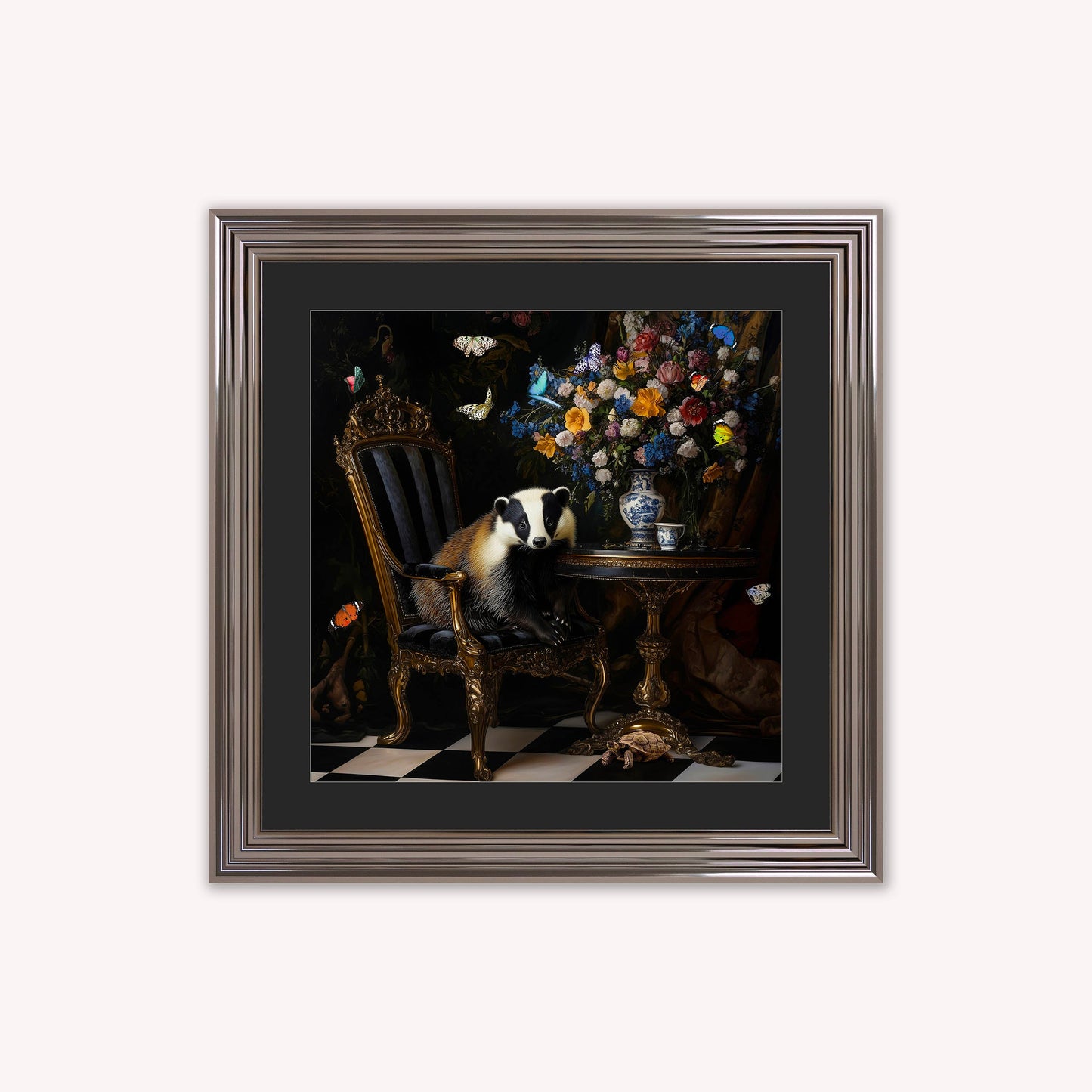 Curiosity Badger at the Stately Home with Black Mount Framed Wall Art