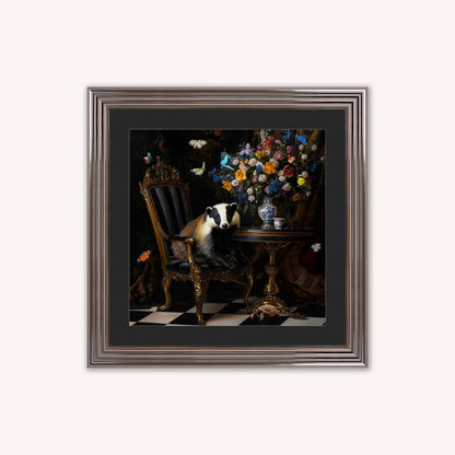 Curiosity Badger at the Stately Home with Black Mount Framed Wall Art