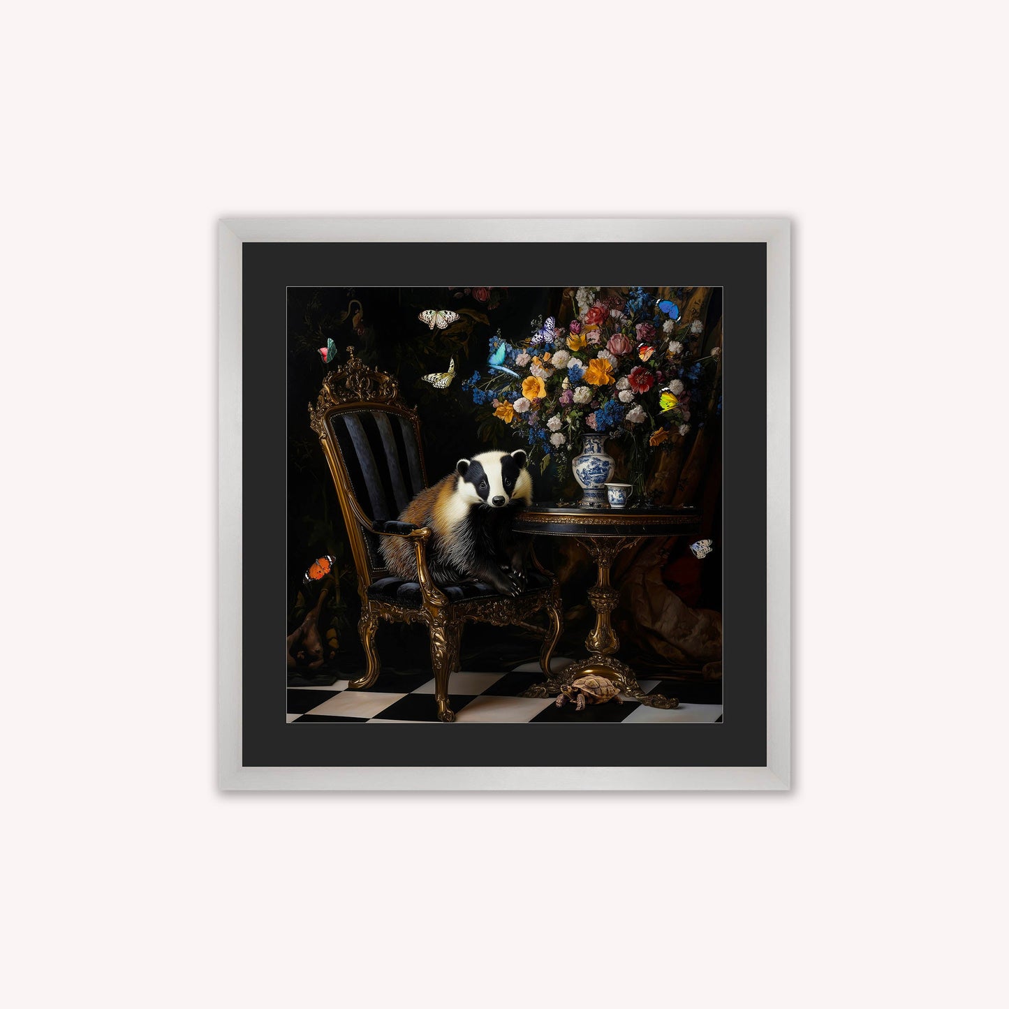 Curiosity Badger at the Stately Home with Black Mount Framed Wall Art